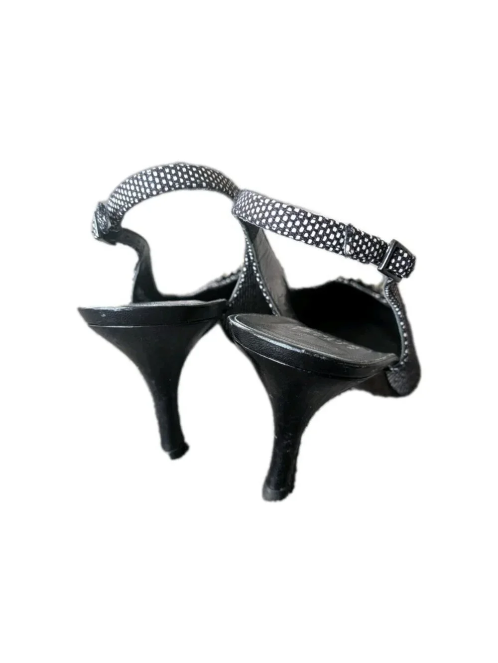 Stuart Weitzman Woven Slingback Heels Womens 7 Crystal Buckle Navy Quiet Luxury